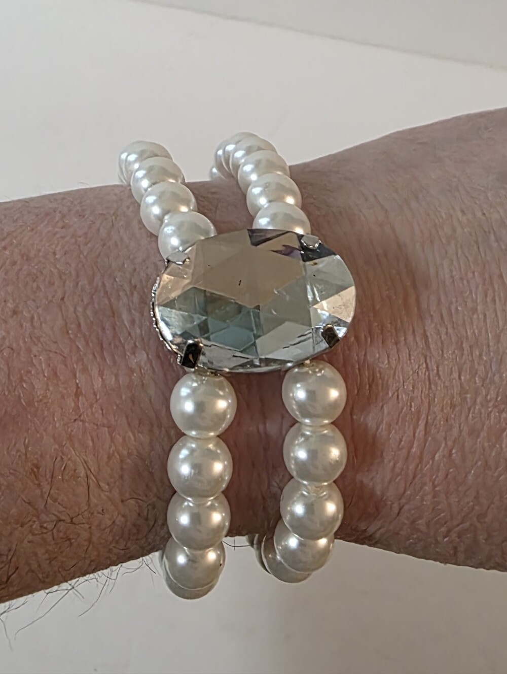 Faux Pearl And Acrylic Crystal Stretch Bracelet Wedding Formal